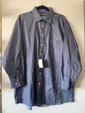 Stafford|CoolMax Sheen Blue/white dot long sleeve button up Shirt|XL Reg Fit|NWT